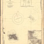Carte marine ancienne sur papier jauni, avec Santa Maria en bas à gauche, le banc des Formigas et Dollabarat au centre droit criblés de sondes, une rose des vents au milieu et des cartouches des îlots et des baies de l'île